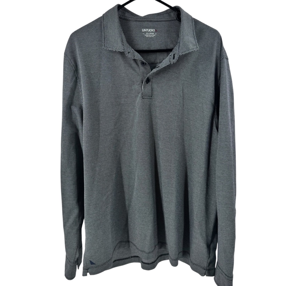 UNTUCKit Damaschino Diamond Birdseye Long Sleeve Polo Shirt Grey Mens XXL - Picture 2 of 8